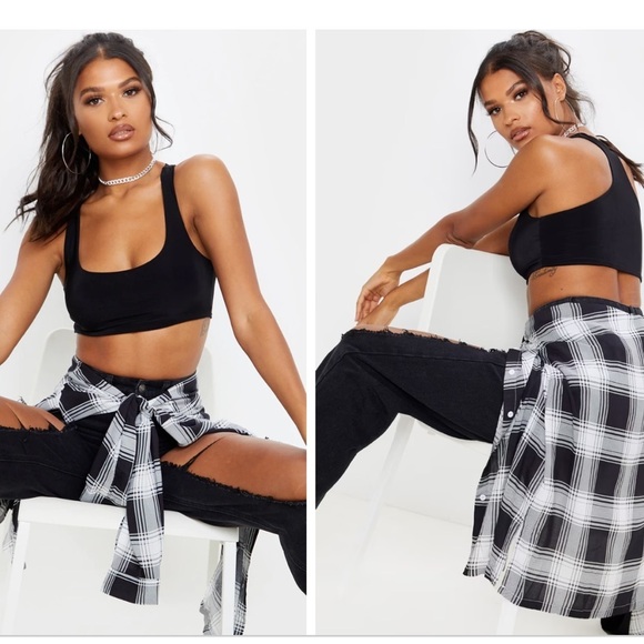 Pretty Little Things Black Slinky Racer Back Crop Top, NWT size 10 - Picture 3 of 10